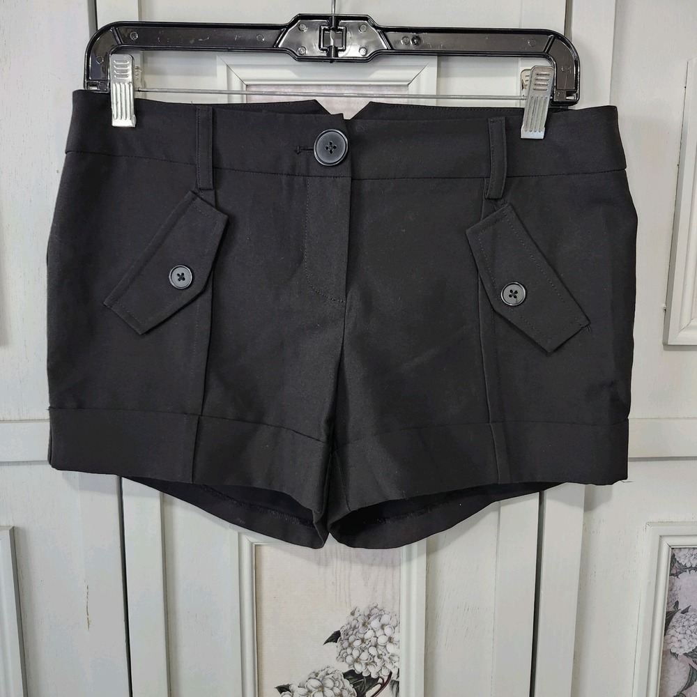 Grass Collection Black‎ Cuffed Button Pocket Shorts Women's Size S Polyester Y2K